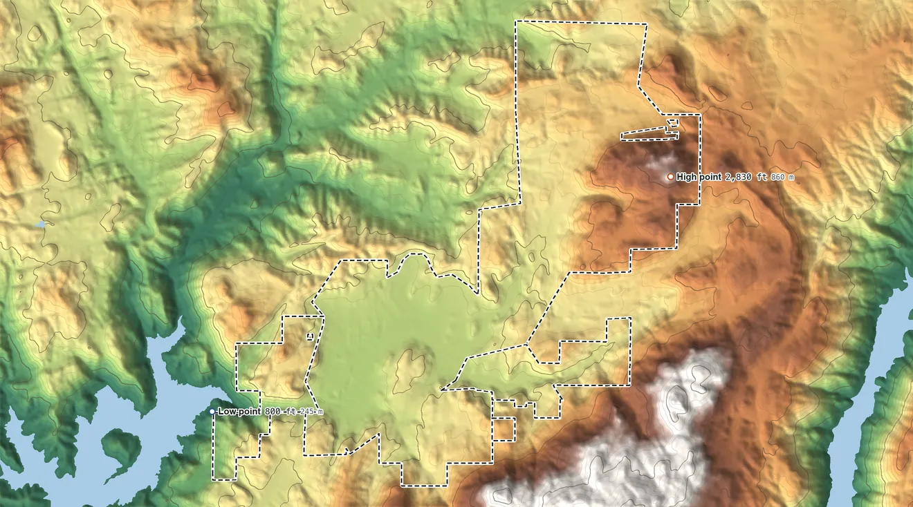 Topographic elevation map of Barona Reservation, California, shaded from 800 ft on the southwest side to 2,830 ft on San Vicente Mountain