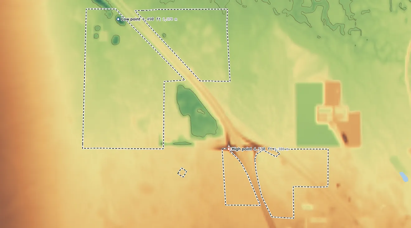 Topographic elevation map of Battle Mountain Reservation, Nevada, shaded from 4,490 ft on the northwest side to 4,530 ft on the southeast side