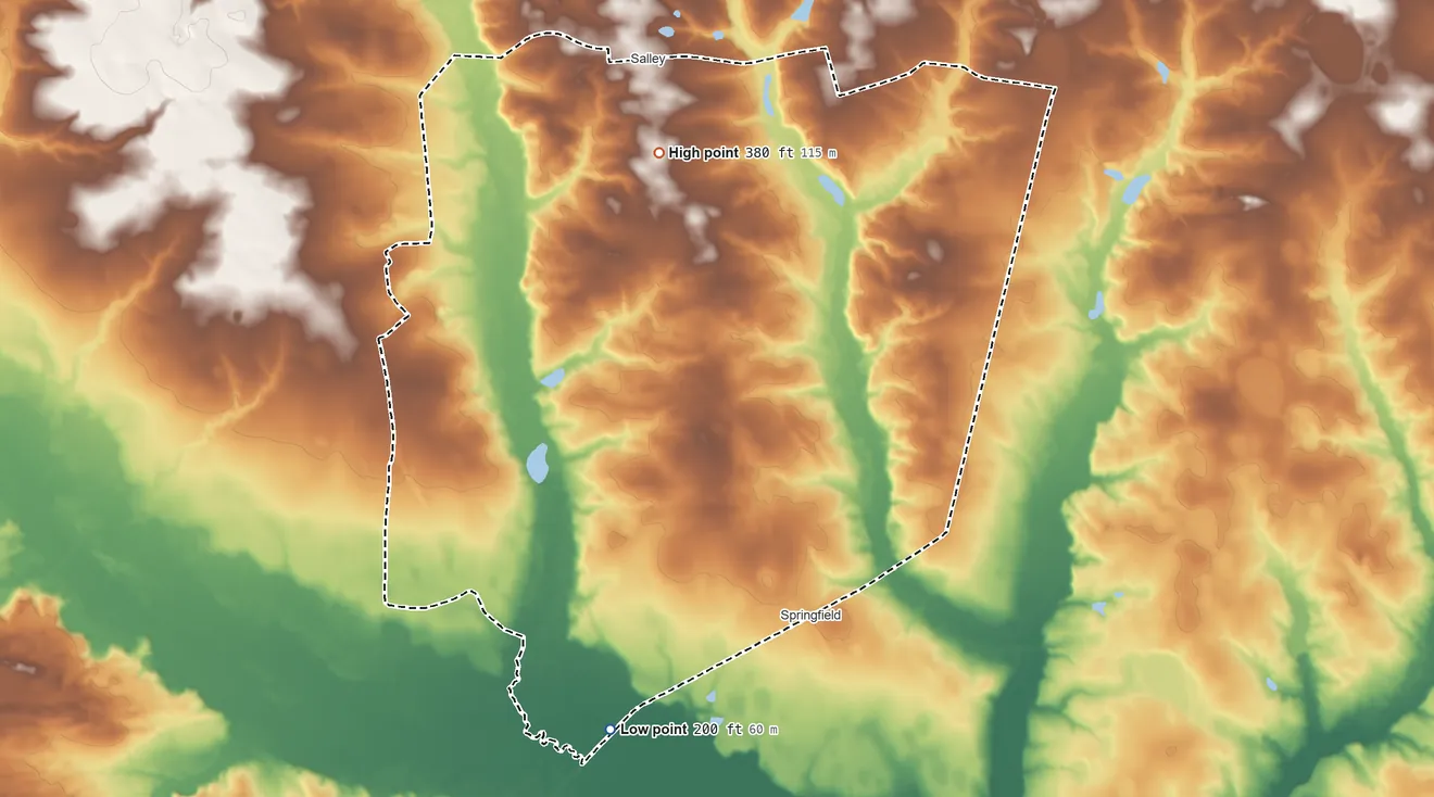 Topographic elevation map of Beaver Creek SDTSA, South Carolina, shaded from 200 ft on the south side to 380 ft on the north side