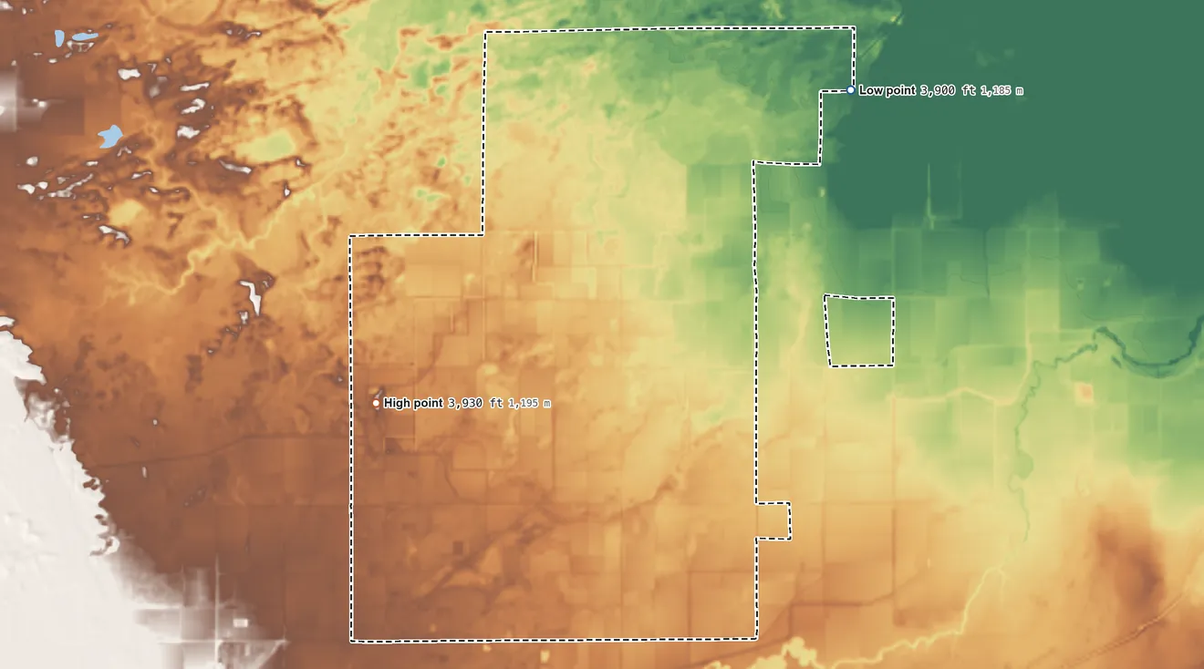 Topographic elevation map of Fallon Paiute-Shoshone Reservation, Nevada, shaded from 3,900 ft on the northeast side to 3,930 ft on the west side