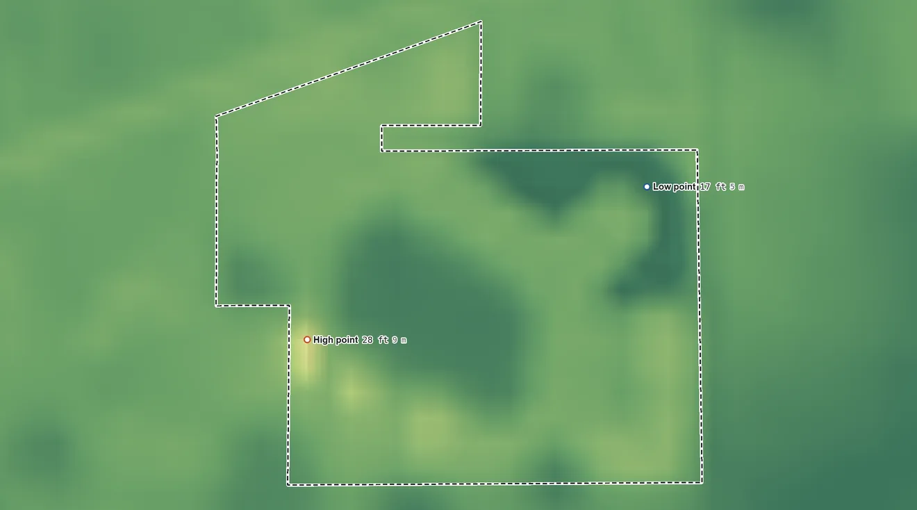 Topographic elevation map of Fort Pierce Reservation, Florida, shaded from 17 ft on the east side to 28 ft on the southwest side