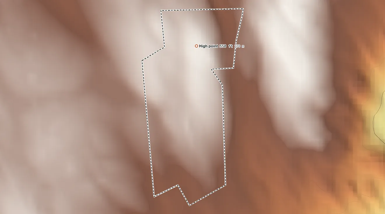 Topographic elevation map of Golden Hill Paugussett (state) Reservation, Connecticut, shaded from 290 ft on the southwest side to 550 ft on the north side