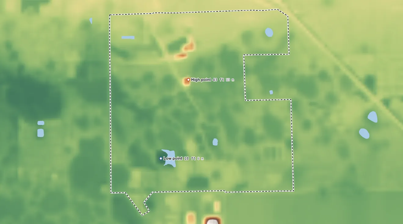 Topographic elevation map of Immokalee Reservation, Florida, shaded from 18 ft on the southwest side to 43 ft on the north side