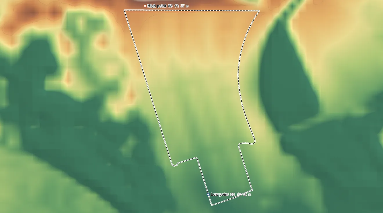Topographic elevation map of Kanehili Hawaiian Home Land, Hawaii, shaded from 62 ft on the south side to 88 ft on the northwest side