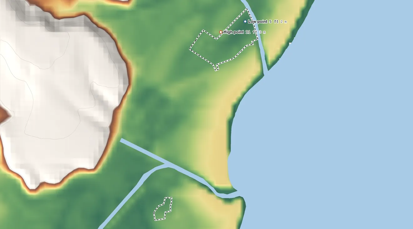 Topographic elevation map of Kapaa Hawaiian Home Land, Hawaii, shaded from 5 ft on the northeast side to 11 ft on the north side