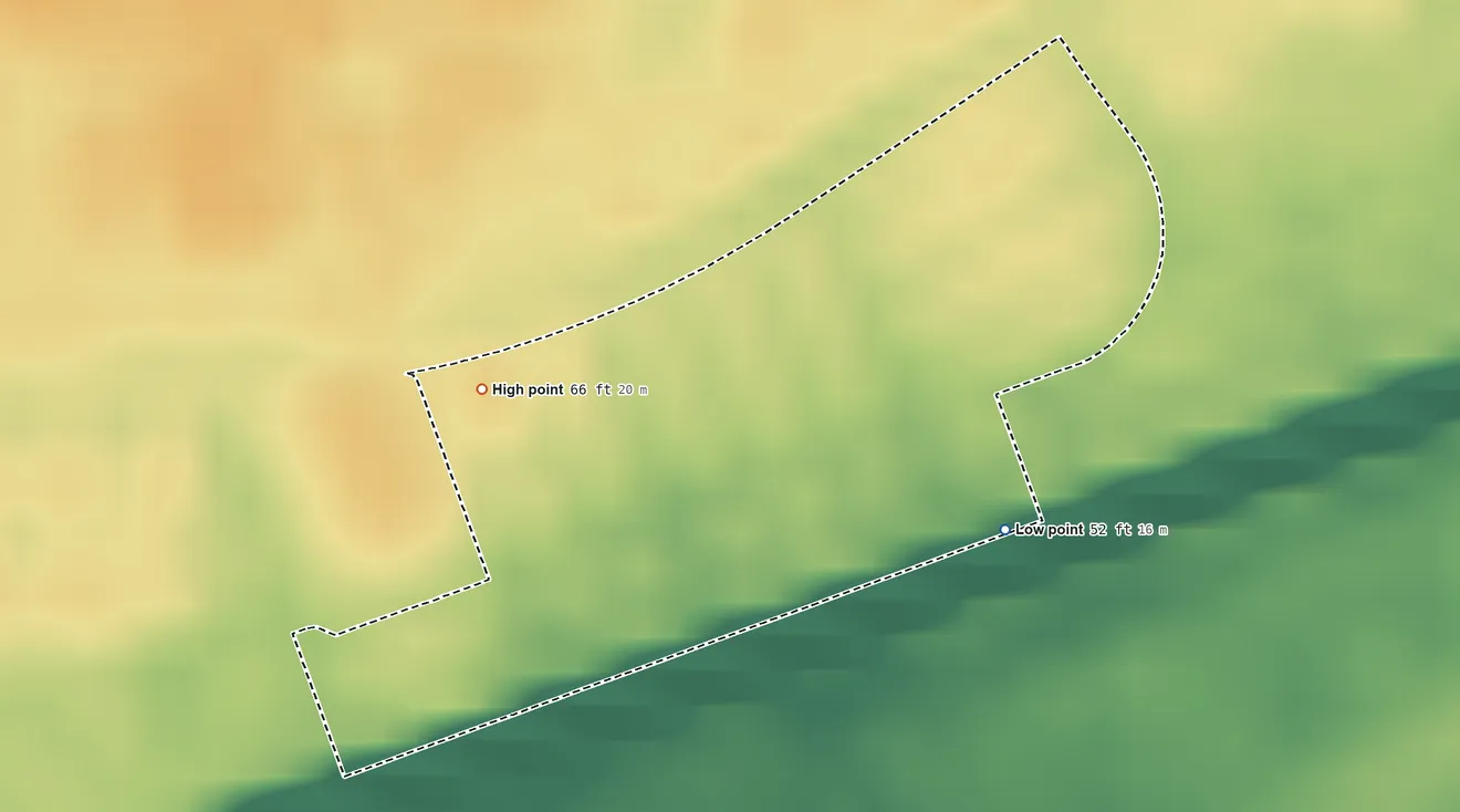 Topographic elevation map of Kaupea Hawaiian Home Land, Hawaii, shaded from 52 ft on the southeast side to 66 ft on the west side