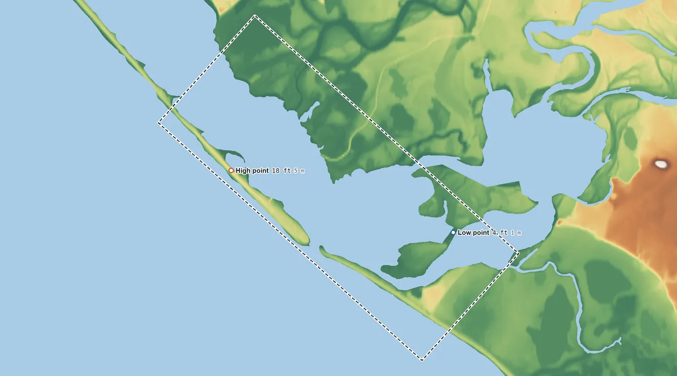 Topographic elevation map of Kivalina ANVSA, Alaska, shaded from 4 ft on the east side to 18 ft on the west side