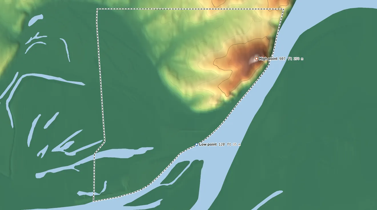 Topographic elevation map of Koyukuk ANVSA, Alaska, shaded from 120 ft on the south side to 907 ft on Koyukuk Mountain