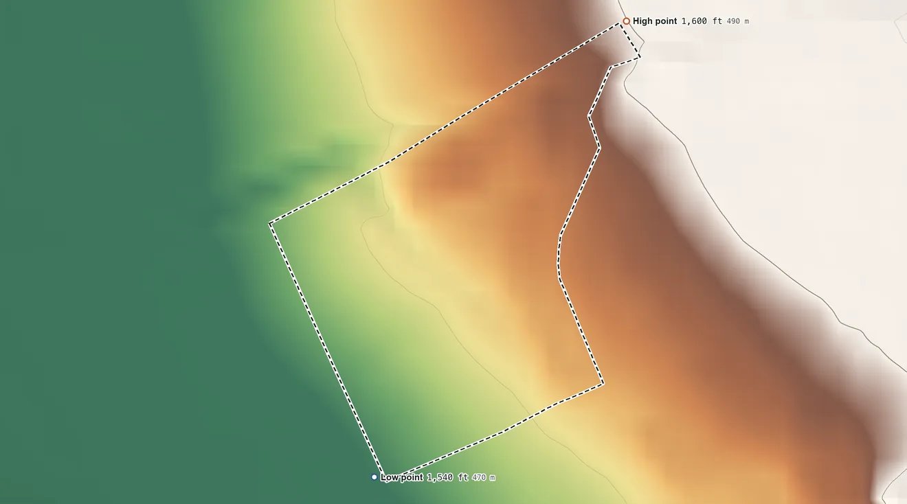 Topographic elevation map of Lanai City Hawaiian Home Land, Hawaii, shaded from 1,540 ft on the south side to 1,600 ft on the northeast side