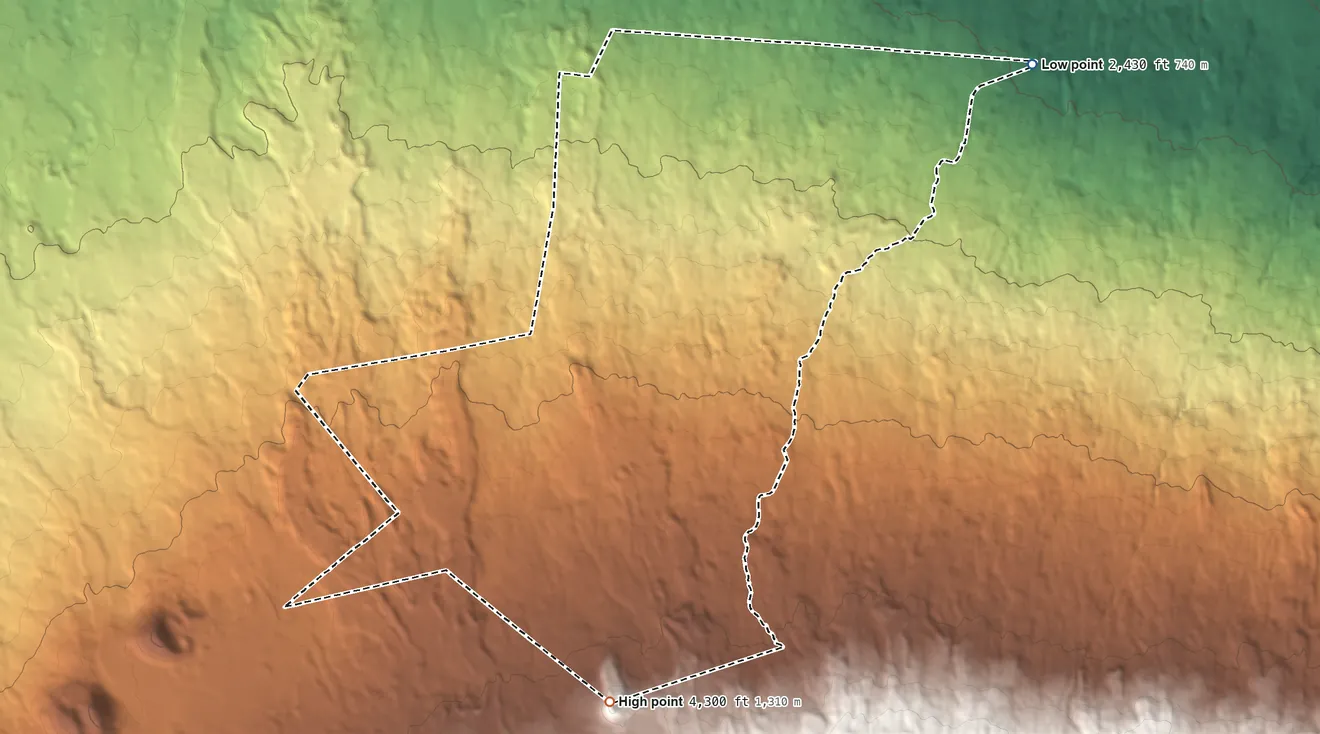 Topographic elevation map of Nienie Hawaiian Home Land, Hawaii, shaded from 2,430 ft on the northeast side to 4,300 ft on the south side