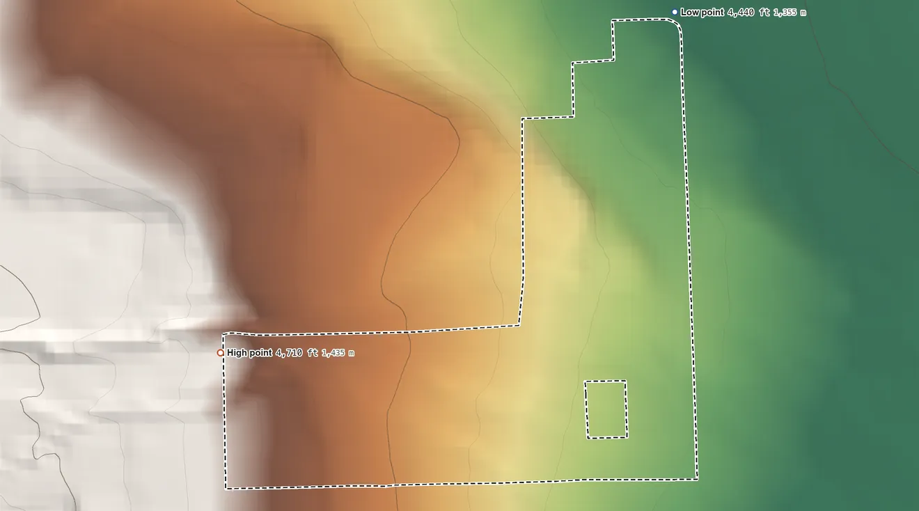 Topographic elevation map of Northwestern Shoshone Reservation, Utah, shaded from 4,440 ft on the northeast side to 4,710 ft on the west side