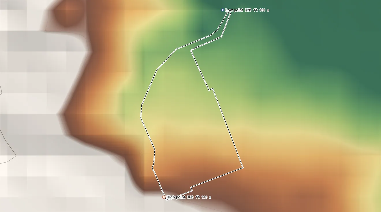 Topographic elevation map of Piihonua Hawaiian Home Land, Hawaii, shaded from 320 ft on the north side to 360 ft on the south side