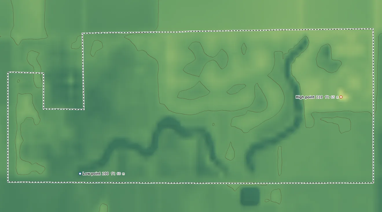 Topographic elevation map of Santa Rosa Rancheria, California, shaded from 200 ft on the southwest side to 210 ft on the east side