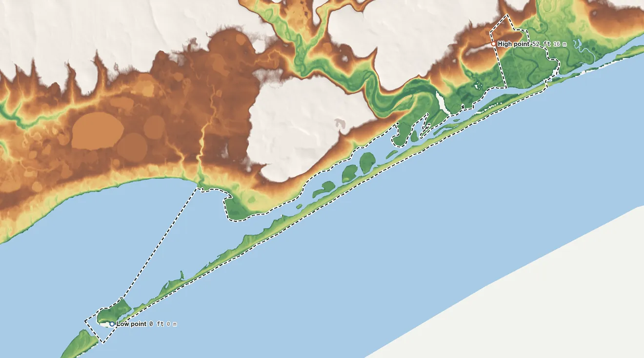 Topographic elevation map of Solomon ANVSA, Alaska, shaded from sea level on Safety Sound to 52 ft on the northeast side