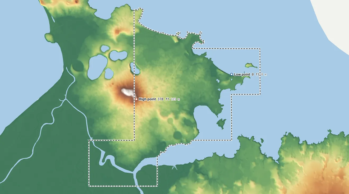Topographic elevation map of St. Michael ANVSA, Alaska, shaded from sea level on Saint Michael Bay to 370 ft on the west side