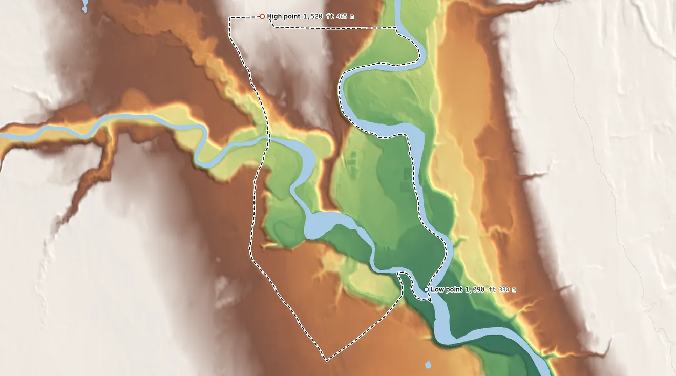 Topographic elevation map of Tazlina ANVSA, Alaska, shaded from 1,090 ft on the southeast side to 1,520 ft on the northwest side
