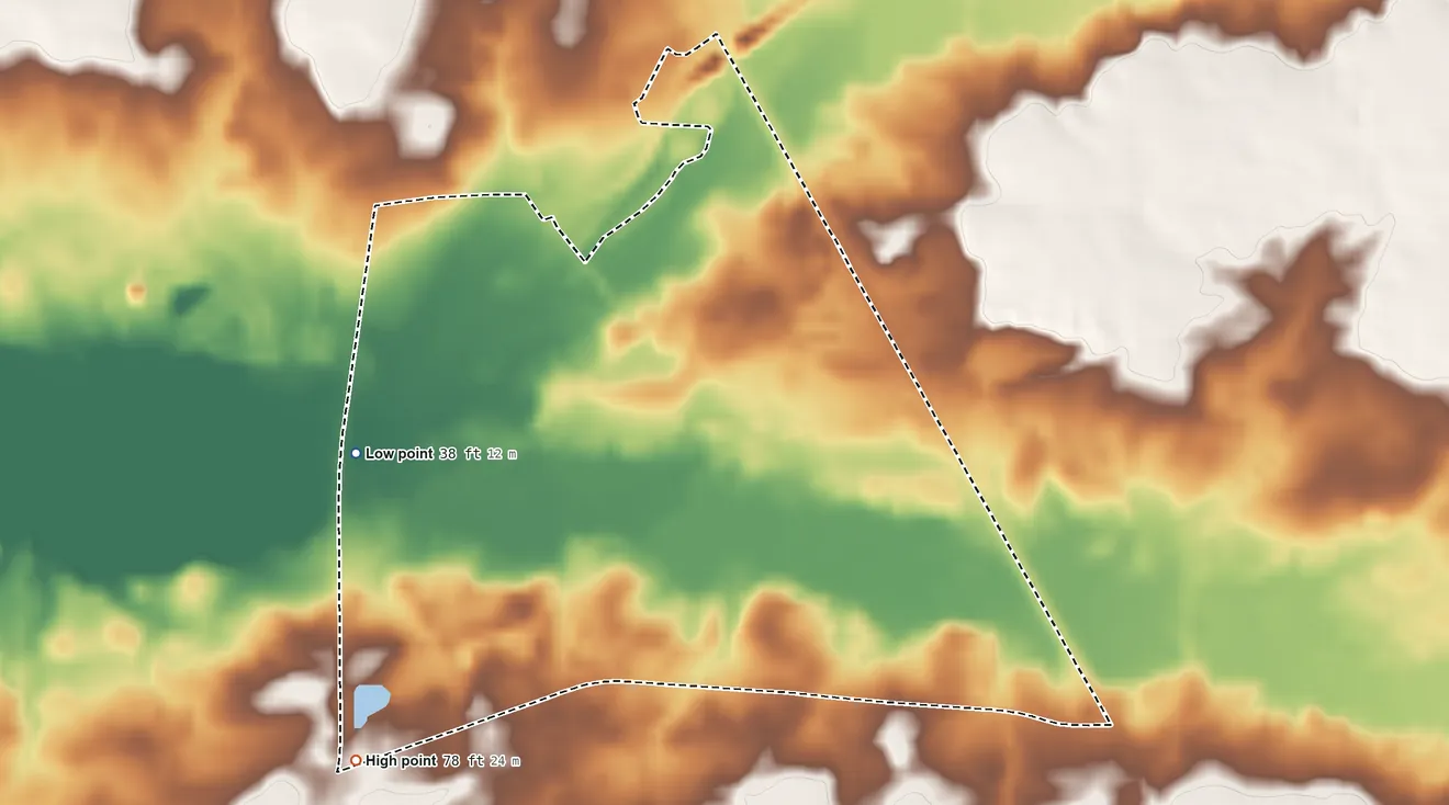 Topographic elevation map of Waccamaw SDTSA, South Carolina, shaded from 38 ft on the west side to 78 ft on the southwest side