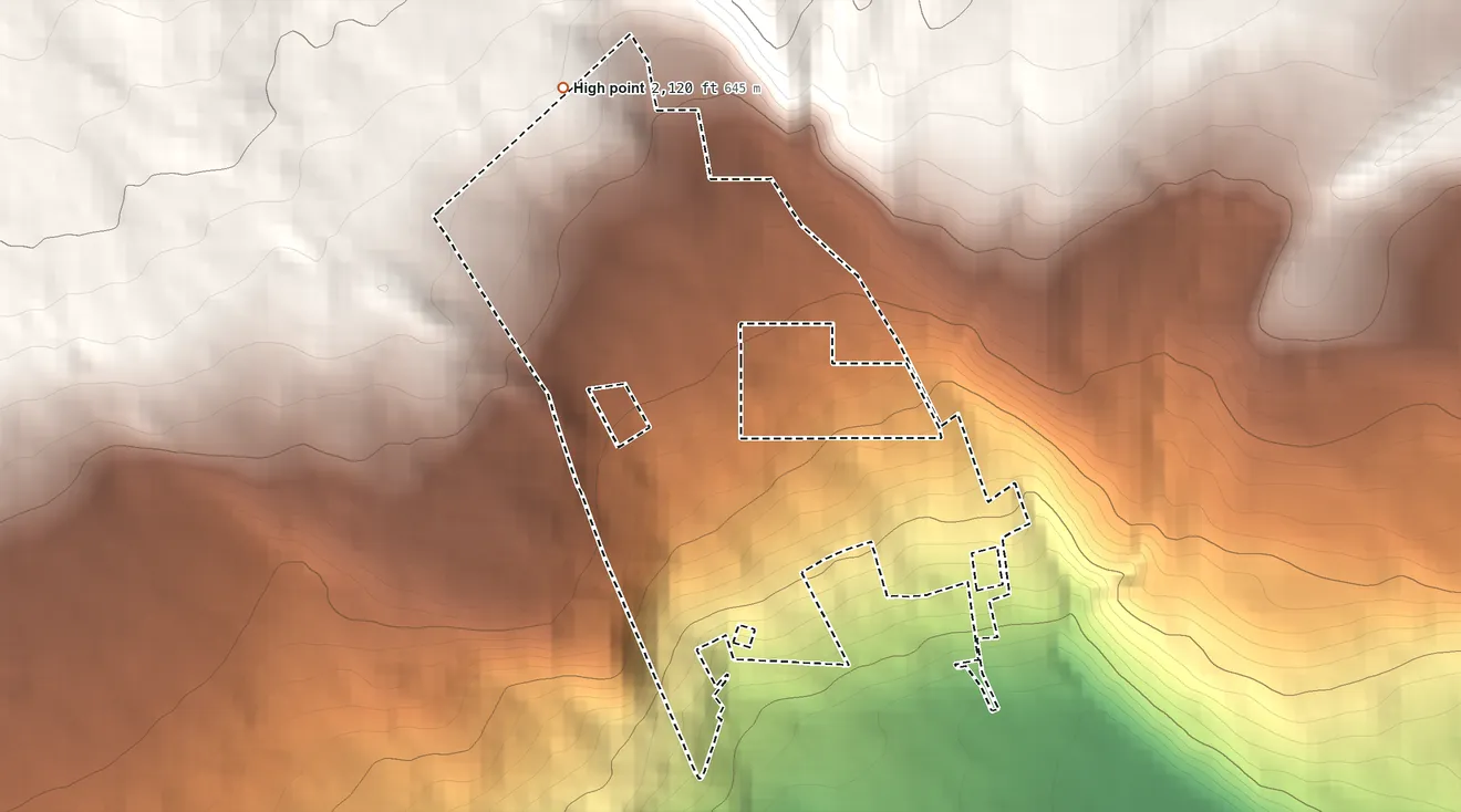Topographic elevation map of Waiohinu Hawaiian Home Land, Hawaii, shaded from 920 ft on the south side to 2,120 ft on the northwest side