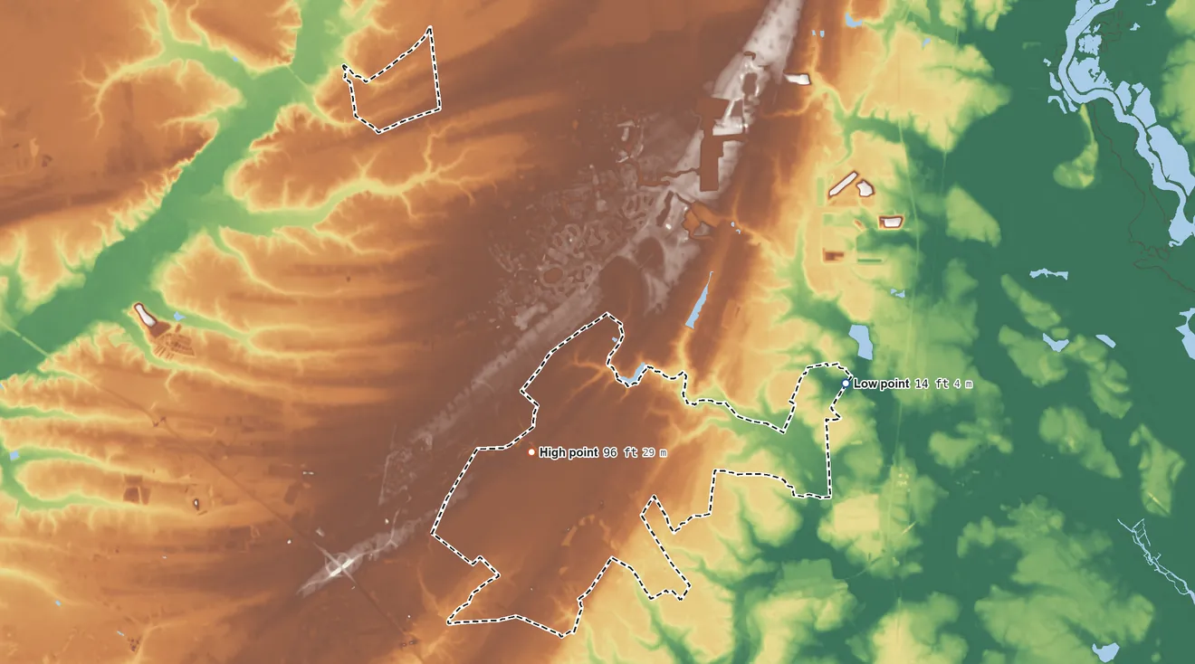 Topographic elevation map of Wassamasaw SDTSA, South Carolina, shaded from 14 ft on the east side to 96 ft on the southwest side