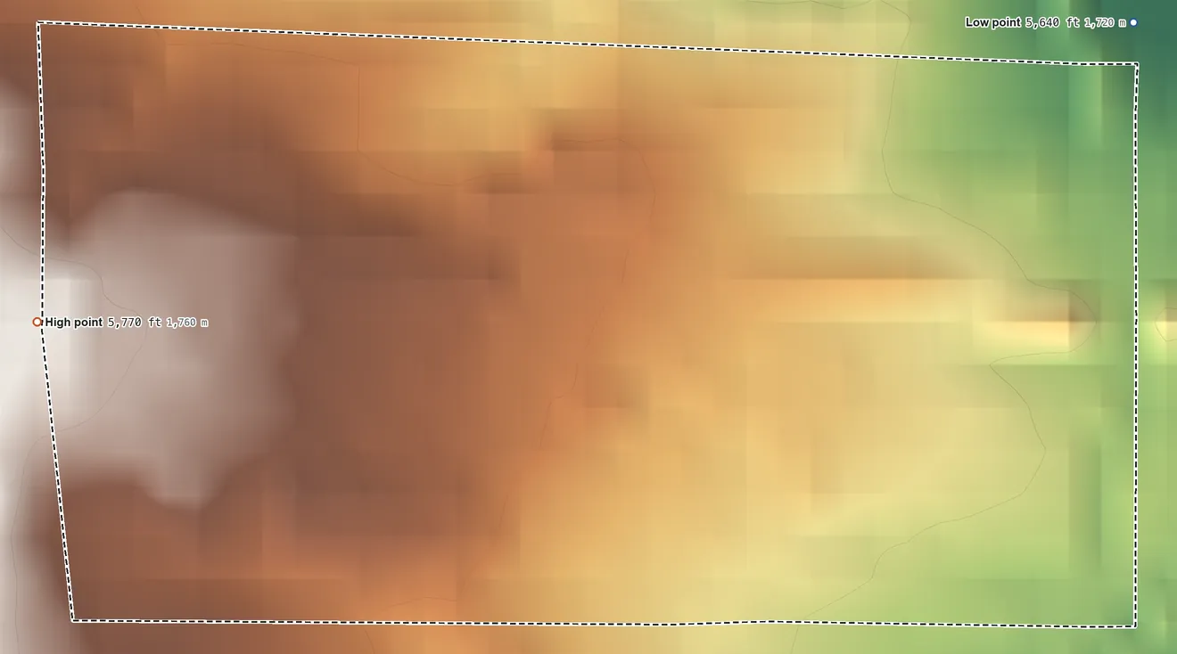 Topographic elevation map of Wells Colony, Nevada, shaded from 5,640 ft on the northeast side to 5,770 ft on the west side