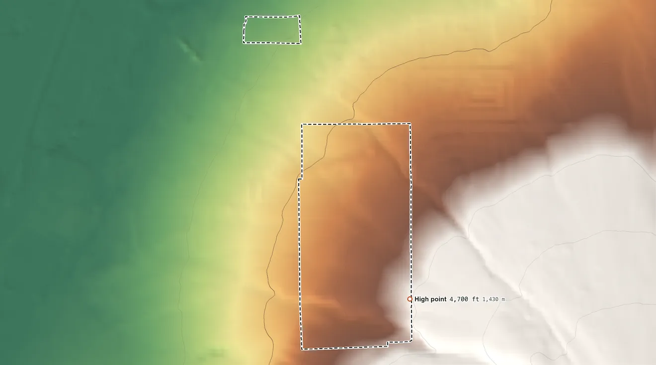Topographic elevation map of Winnemucca Indian Colony, Nevada, shaded from 4,330 ft on the west side to 4,700 ft on the southeast side