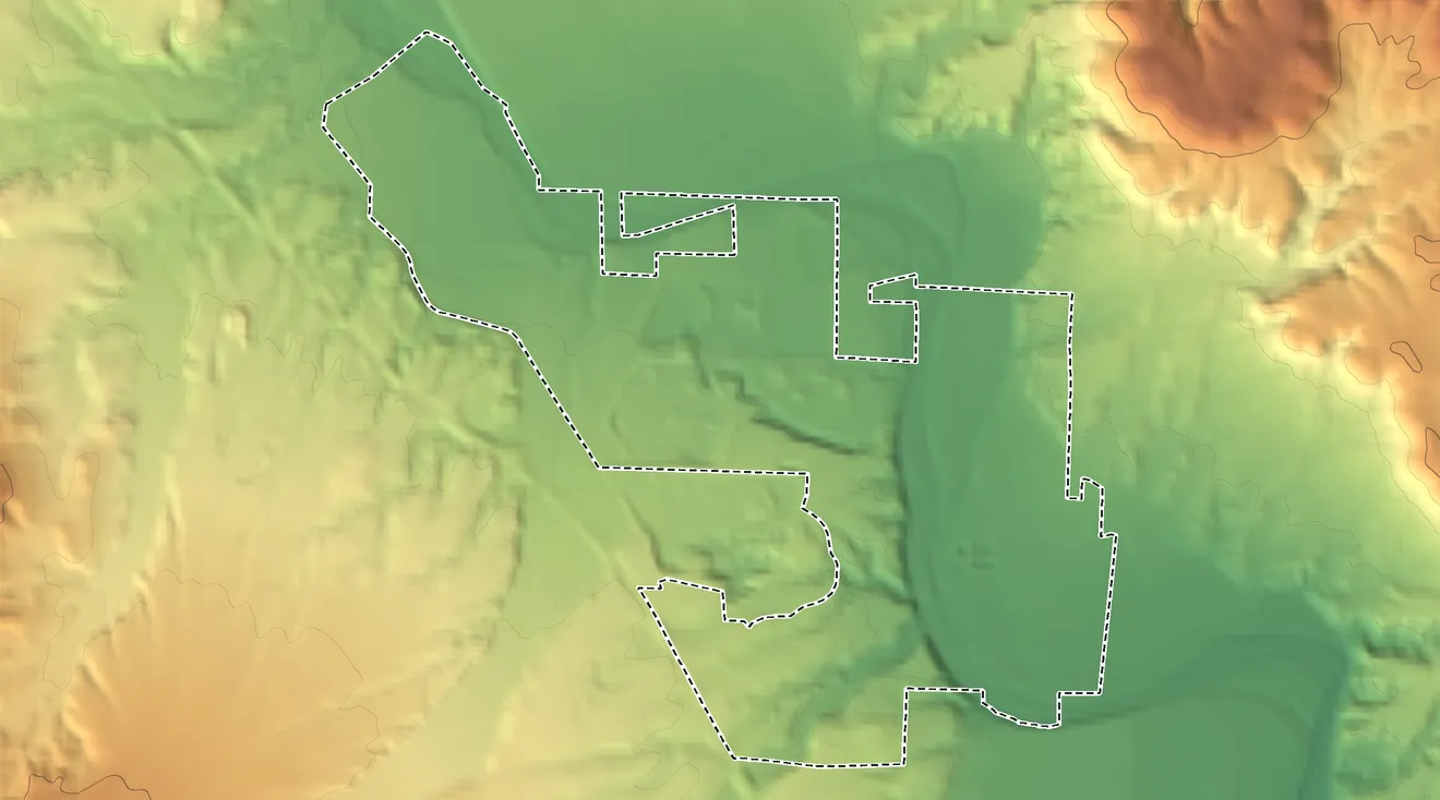 Topographic elevation map of Yavapai-Apache Nation Reservation, Arizona, shaded from 3,050 ft on the southeast side to 3,870 ft on the northwest side
