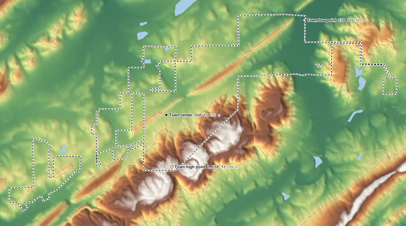 Topographic elevation map of Altoona, Alabama, shaded from 830 ft on the northeast side to 1,280 ft on the south side