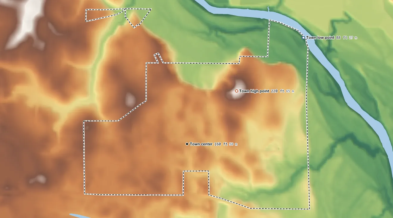Topographic elevation map of Gordon, Alabama, shaded from 88 ft on the northeast side to 220 ft on the northeast side
