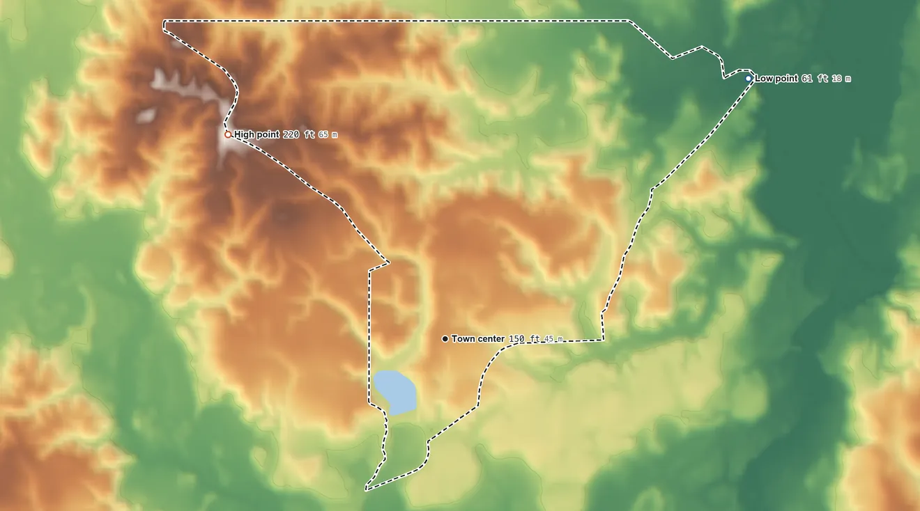 Topographic elevation map of Hobson, Alabama, shaded from 61 ft on the northeast side to 220 ft on the northwest side