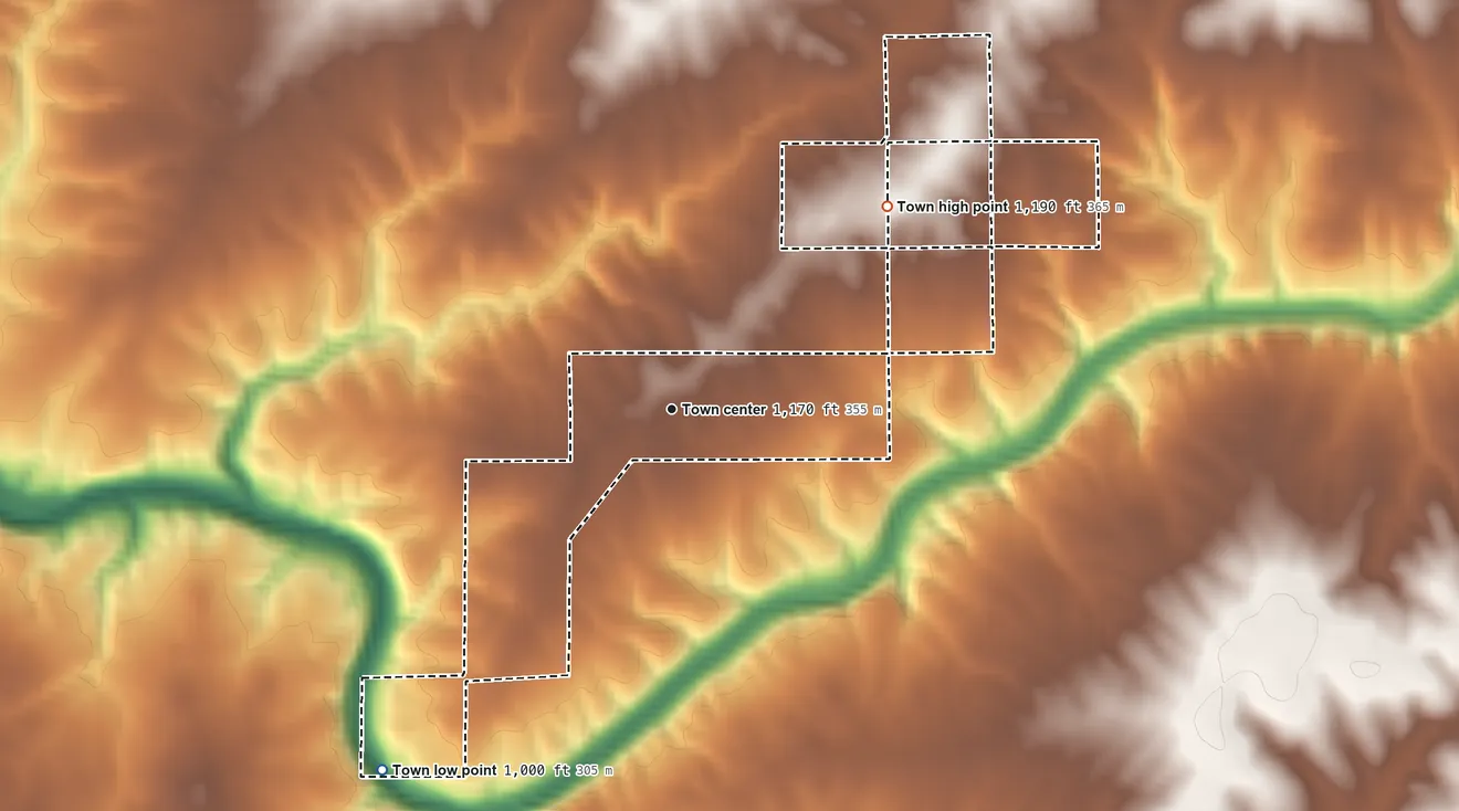 Topographic elevation map of Lakeview, Alabama, shaded from 1,000 ft on the southwest side to 1,190 ft on the northeast side