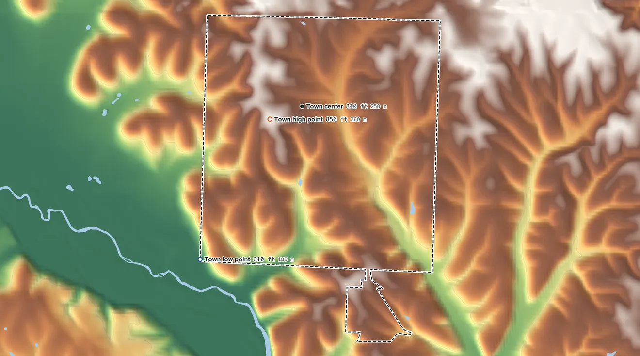 Topographic elevation map of Lester, Alabama, shaded from 610 ft on the southwest side to 850 ft near the middle