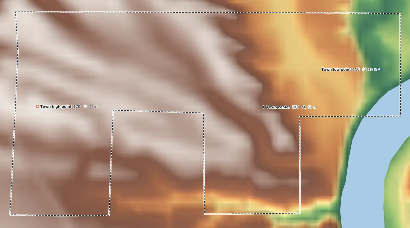 Topographic elevation map of Memphis, Alabama, shaded from 110 ft on the east side to 170 ft on the west side