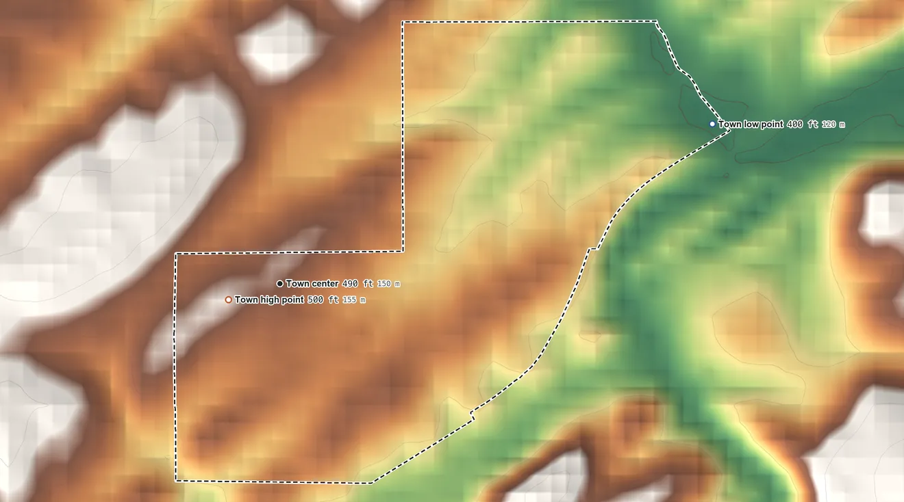 Topographic elevation map of North Johns, Alabama, shaded from 400 ft on the east side to 500 ft near the middle