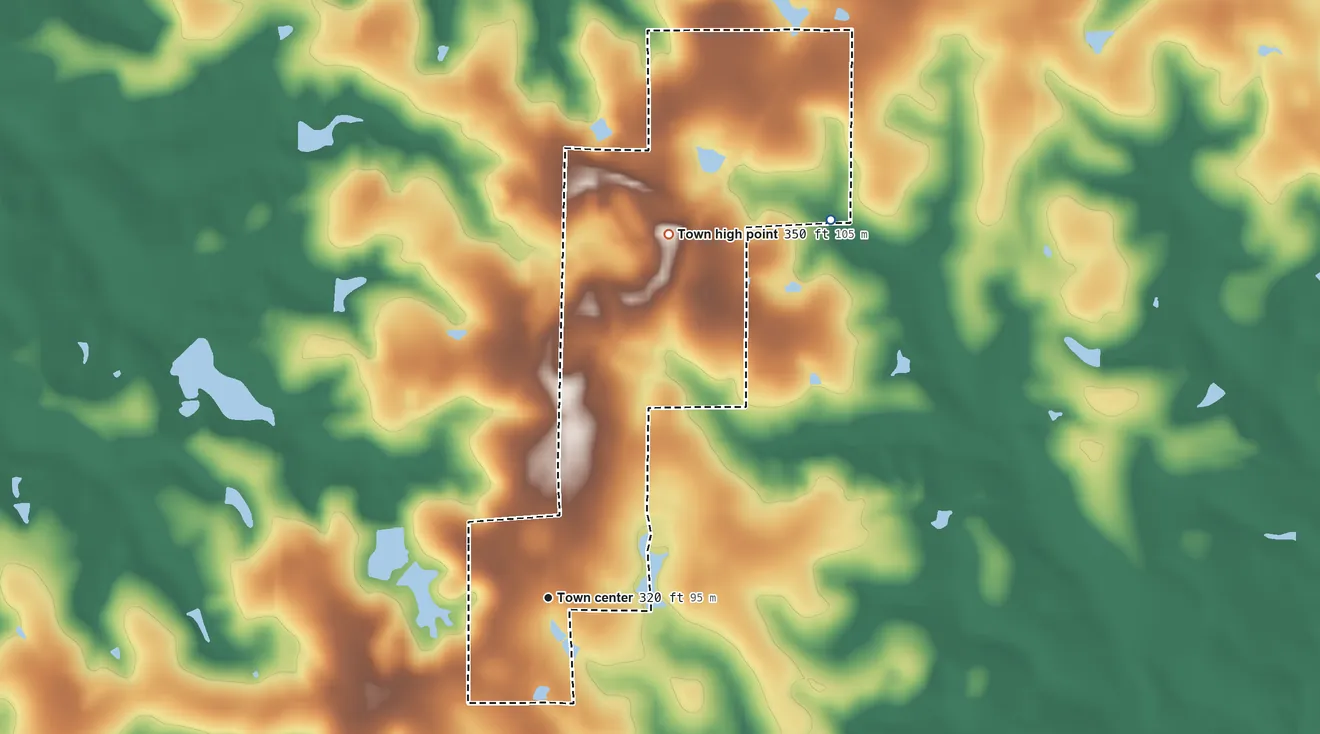 Topographic elevation map of Onycha, Alabama, shaded from 280 ft on the northeast side to 350 ft on the north side