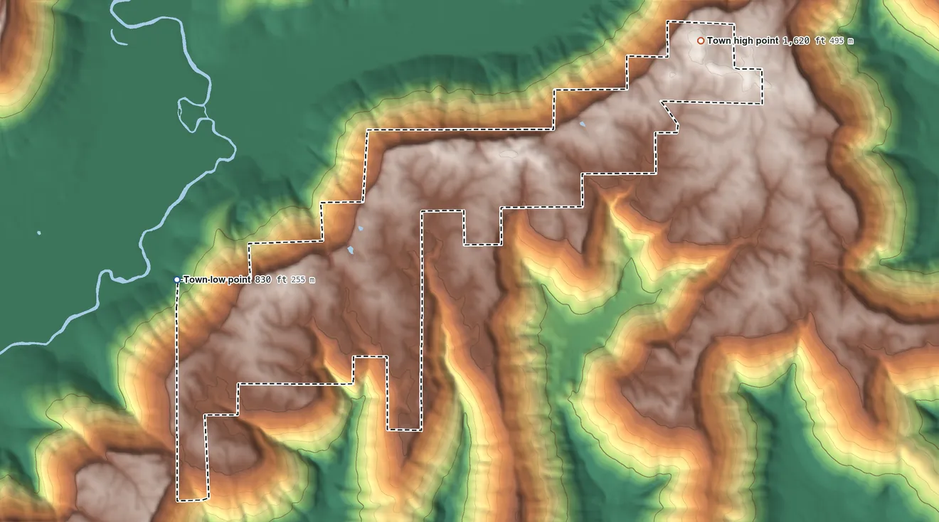 Topographic elevation map of Pleasant Groves, Alabama, shaded from 830 ft on the west side to 1,620 ft on the northeast side