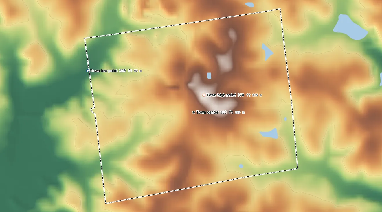 Topographic elevation map of Repton, Alabama, shaded from 290 ft on the west side to 370 ft near the middle