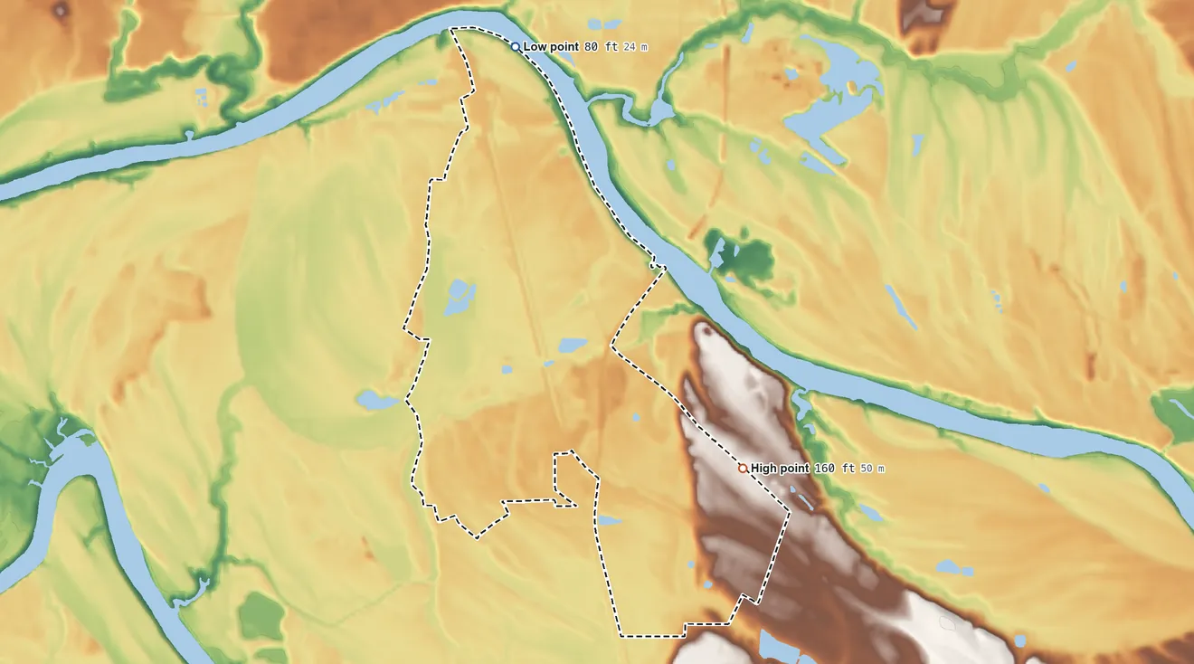 Topographic elevation map of Selmont-West Selmont, Alabama, shaded from 80 ft on the north side to 160 ft on the southeast side