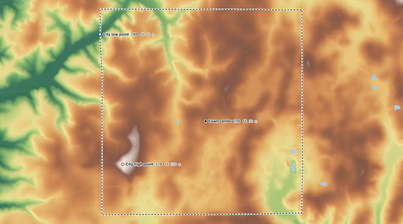 Topographic elevation map of Slocomb, Alabama, shaded from 200 ft on the northwest side to 320 ft on the southwest side