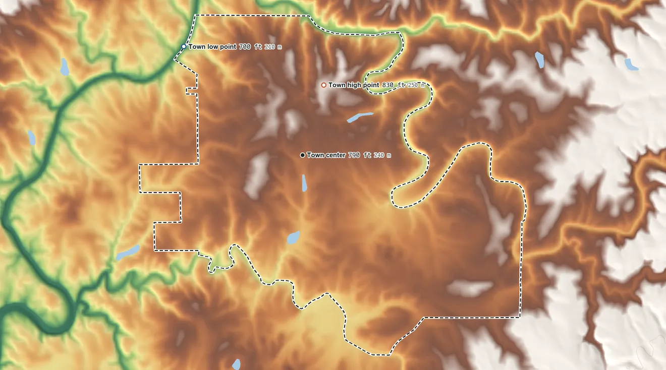 Topographic elevation map of Snead, Alabama, shaded from 700 ft on the northwest side to 830 ft on the north side