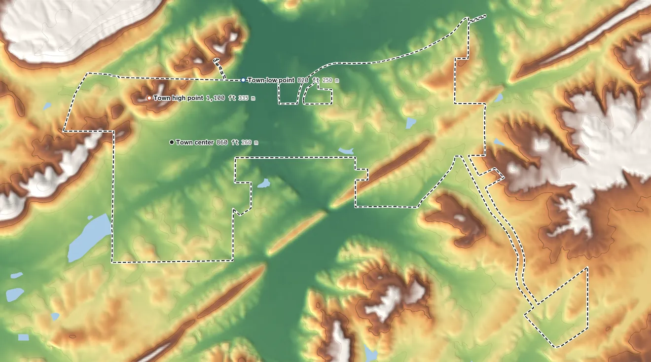 Topographic elevation map of Walnut Grove, Alabama, shaded from 820 ft on the northeast side to 1,100 ft near the middle