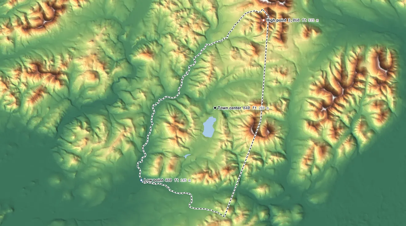 Topographic elevation map of Red Dog Mine, Alaska, shaded from 480 ft on the southwest side to 3,060 ft on the northeast side