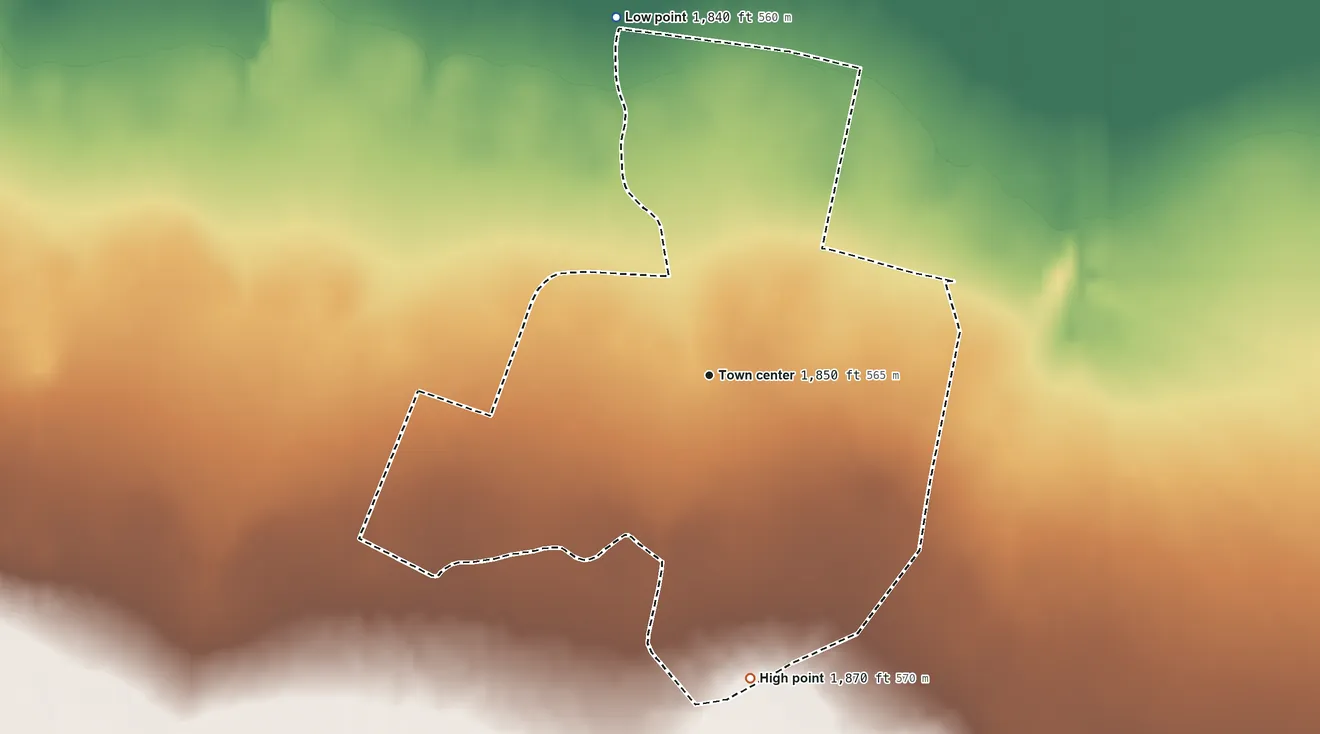 Topographic elevation map of Ak Chin, Arizona, shaded from 1,840 ft on the north side to 1,870 ft on the south side