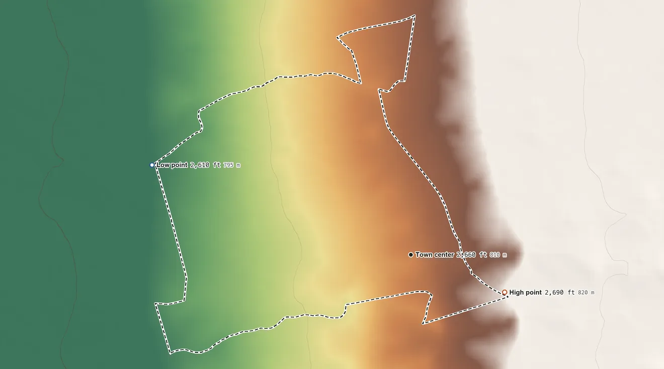 Topographic elevation map of Ali Molina, Arizona, shaded from 2,610 ft on the west side to 2,690 ft on the east side