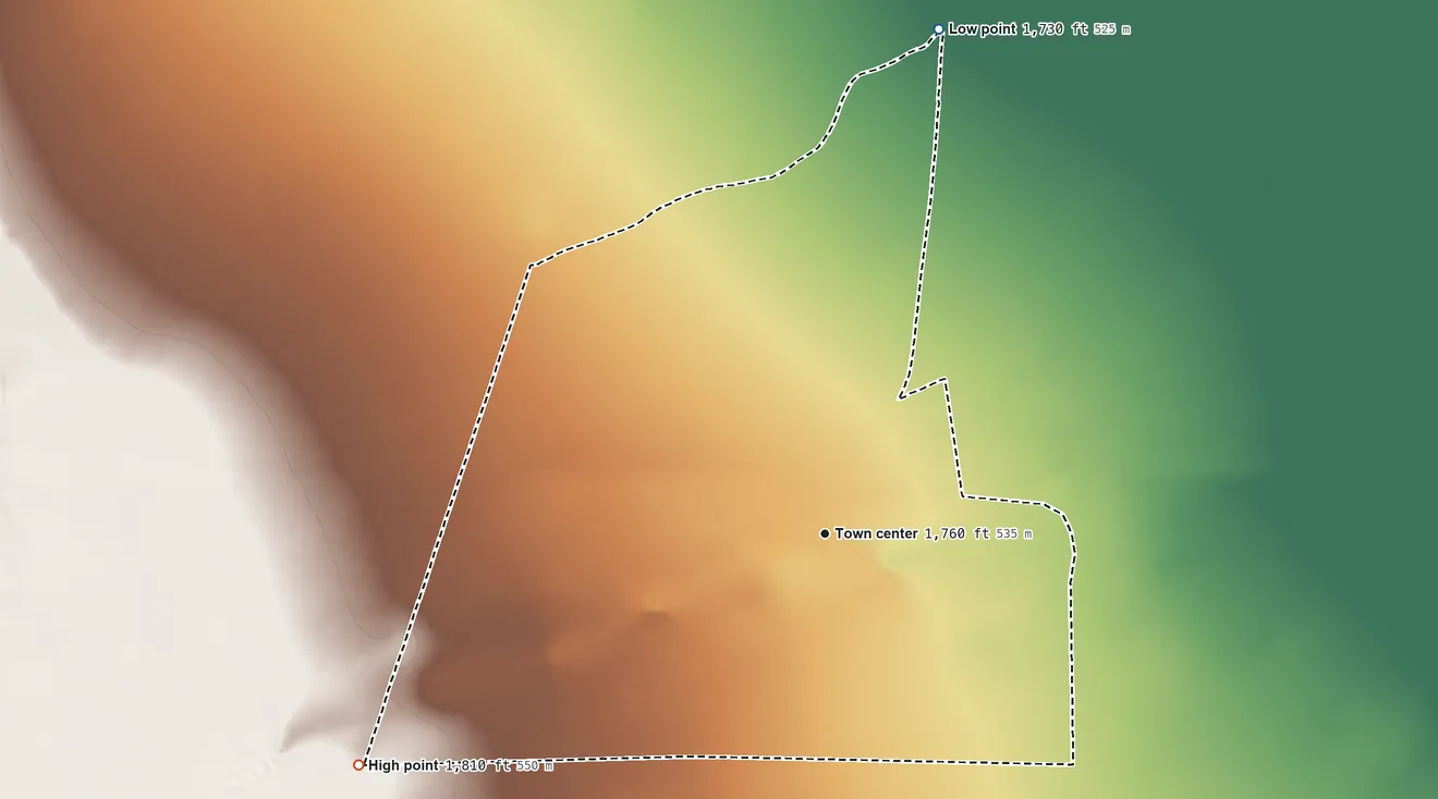Topographic elevation map of Anegam, Arizona, shaded from 1,730 ft on the north side to 1,810 ft at the foot of the Sheridan Mountains