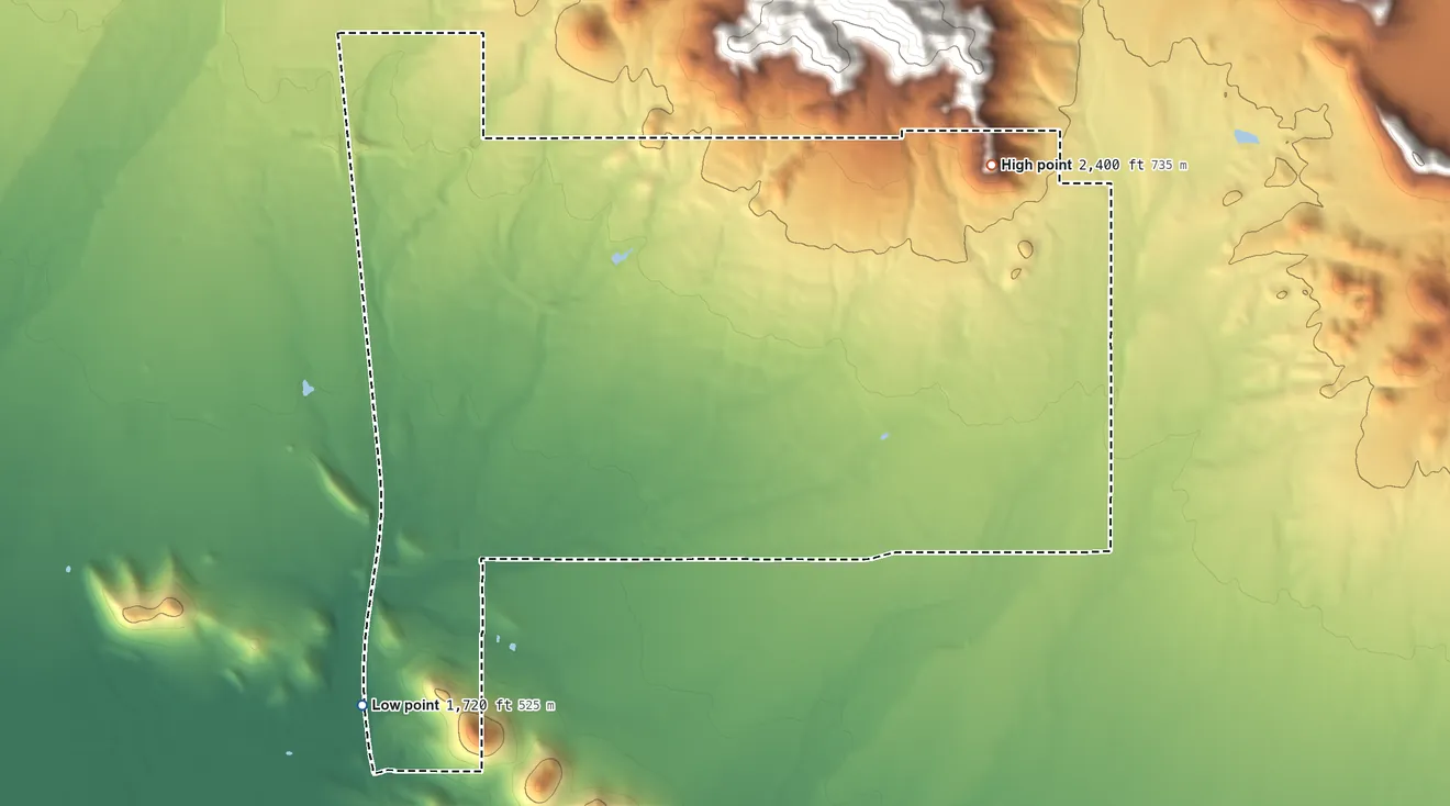 Topographic elevation map of Anthem, Arizona, shaded from 1,720 ft on the southwest side to 2,400 ft at the foot of the Union Hills