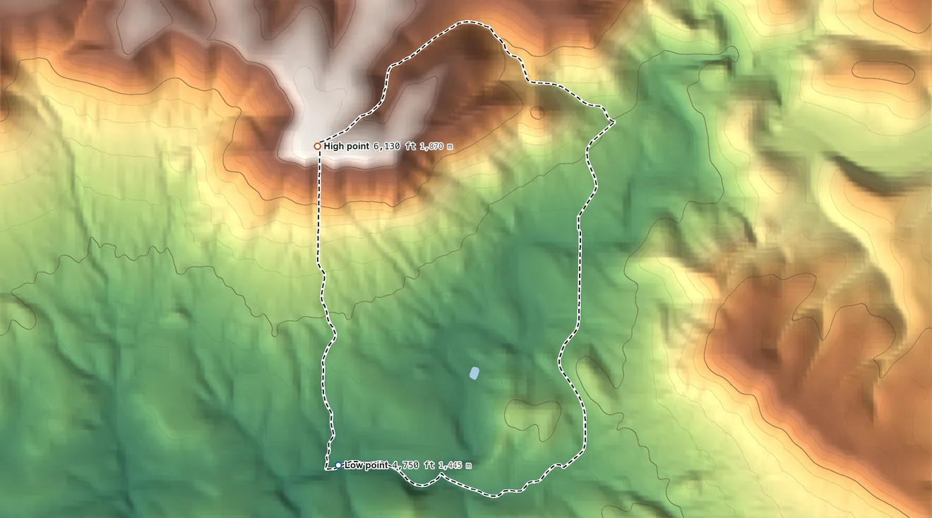 Topographic elevation map of Beaver Valley, Arizona, shaded from 4,750 ft on the southwest side to 6,130 ft on the northwest side