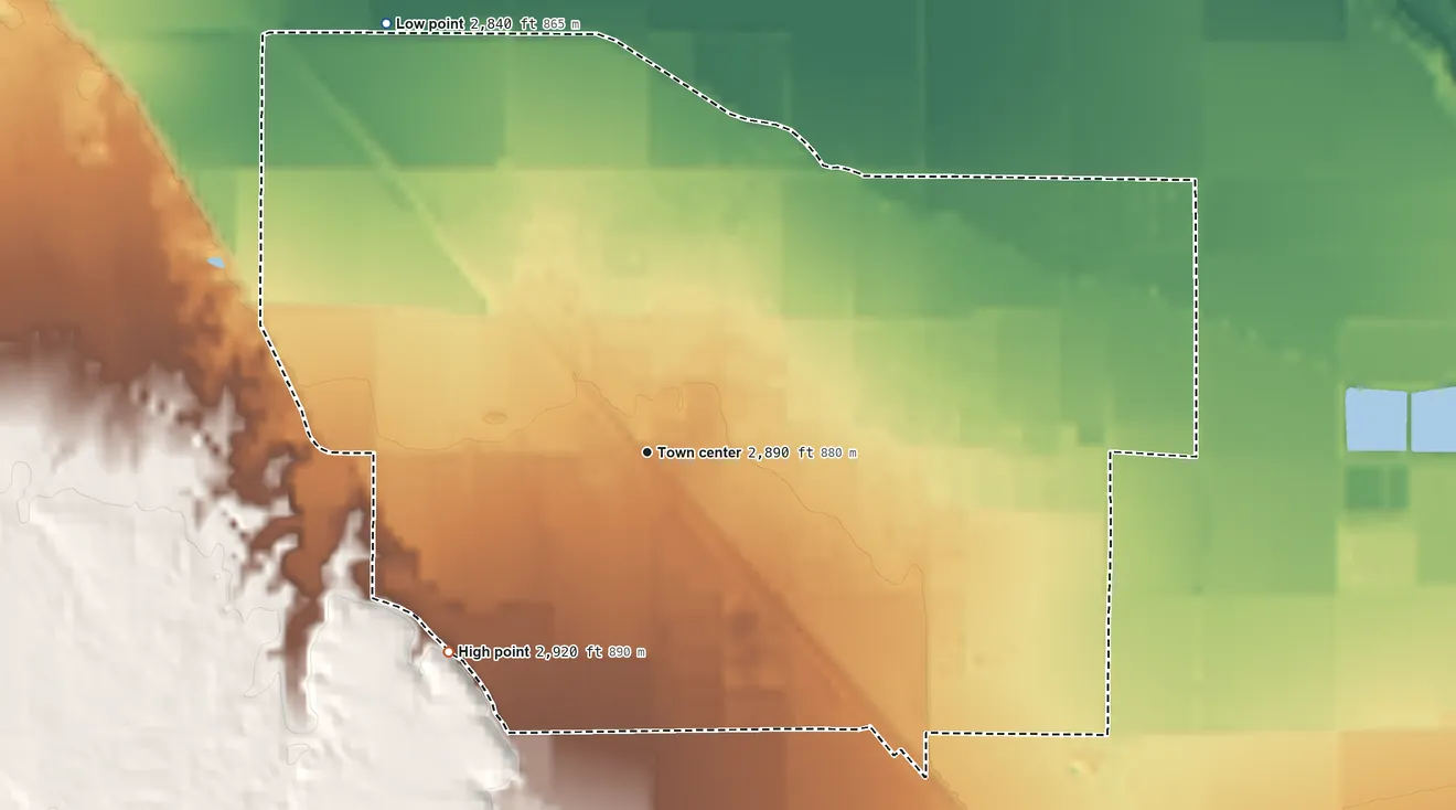 Topographic elevation map of Central, Arizona, shaded from 2,840 ft on the northwest side to 2,920 ft on the southwest side