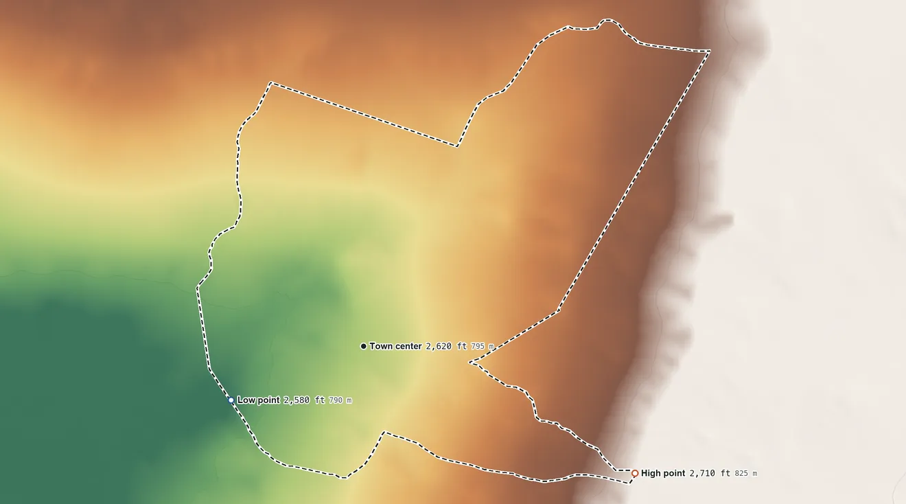 Topographic elevation map of Chiawuli Tak, Arizona, shaded from 2,580 ft on the west side to 2,710 ft on the southeast side