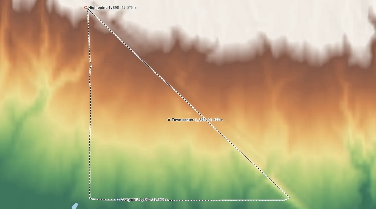 Topographic elevation map of Circle City, Arizona, shaded from 1,840 ft on the southwest side to 1,890 ft on the northwest side