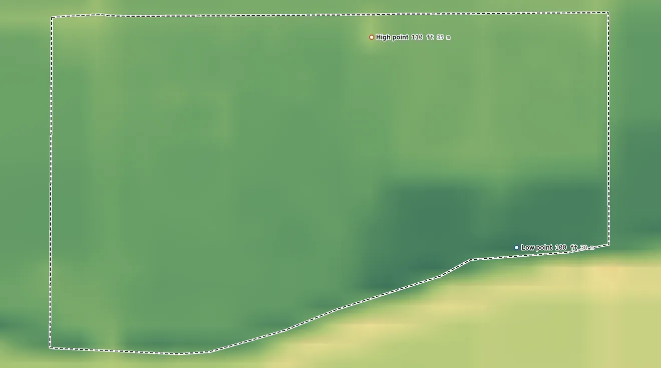 Topographic elevation map of Drysdale, Arizona, shaded from 100 ft on the southeast side to 110 ft on the northeast side